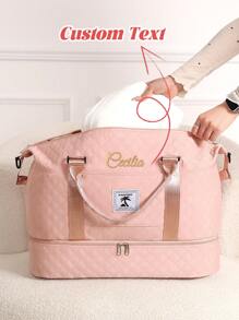 Borsa da viaggio personalizzata con ricamo, con nome personalizzato e lettere di colore, unisex, borsa a tracolla con cerniera e scomparto per le scarpe indipendente, di grande capacità per un facile stoccaggio all'aperto, borsa da viaggio leggera