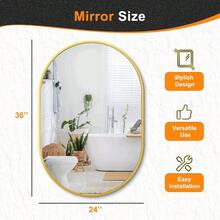 22 Inch Black Round Circle Mirror For Wall,Modern Bathroom Mirrors With Simple Metal Frame, Entryway, Bedroom Vanity, Living Room, Hallway Decor (Matte Black, Wall Mounted) - Oval Gold - View 7