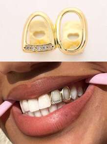 THATBOY 1 pieza Joyería para dientes de mujer estilo Hip Hop, base de cobre con micro-incrustaciones de circonita, decoración de dientes huecos de color dorado para festival de música, fiesta de Halloween y regalo de estilo punk