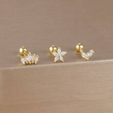 3 件不锈钢 18K 镀金方晶锆石螺旋耳环，花朵方晶锆石耳钉，女士日常珠宝 - Flower2 - 查看 17