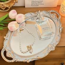 1pc Luxury Vintage Glass Makeup Mirror, Living Room Decoration, Jewelry Display Tray, Photo Props
