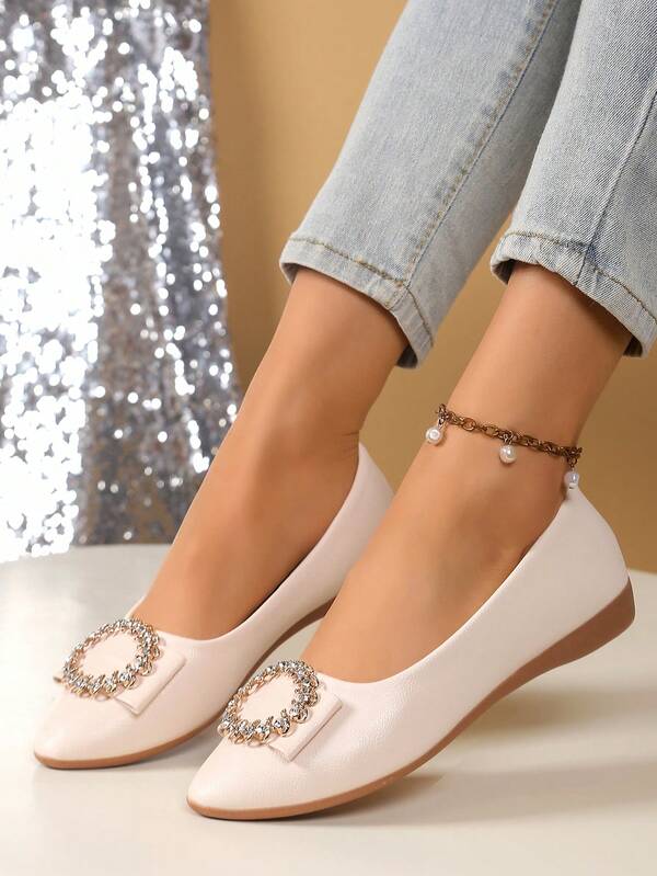 أحذية بالية مسطحة مريحة للنساء ذوات الحجم الكبير مع إبزيم مرصع بالراين، أحذية كاجوال سهلة الارتداء للموسم الانتقالي بين الخريف والشتاء