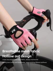 1 Pair Golovejoy Simple Fashion Thin Fingerless Fitness Gloves, Lightweight, Breathable, Anti-Slip, Dumbbell Gloves For Men & Women Gym Accessories - Pink - View 3