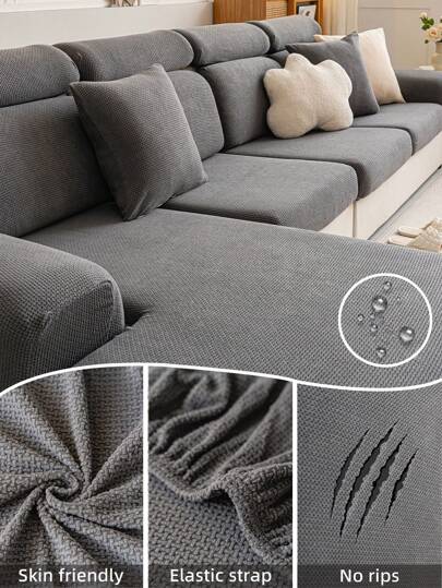 1 capa de sofá ajustável estilo glam - design de peça única com faixa elástica de lã polar - capa protetora de sofá lavável à máquina e adequada para animais de estimação - mistura de poliéster e elastano para poltronas e sofás secionais de 4 lugares - adequada para animais de estimação sem enfeites (1 peça)