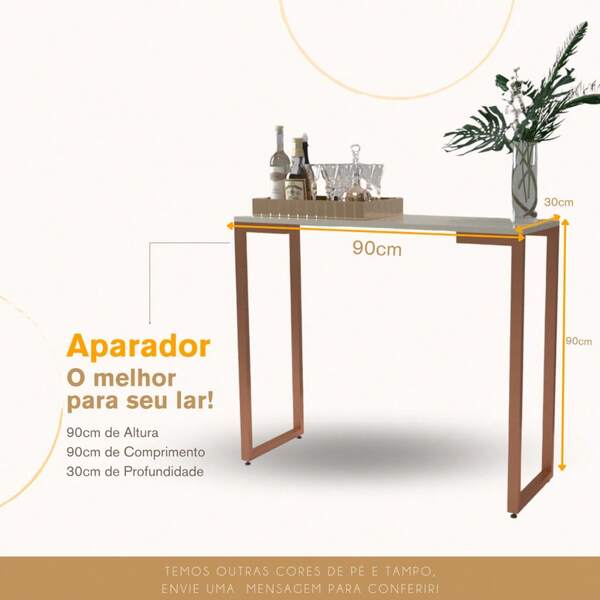 Mesa Buffet Balcão Aparador Industrial Pé Dourado 90X30X90