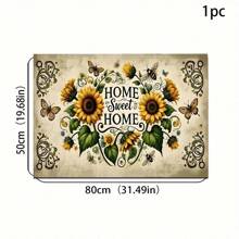 1pc Home Decor, Farmhouse Sunflower And Bee Print Floor Mat, Suitable As Drying Mat, Coaster For Entryway, Living Room, Bedroom, Bathroom, Kitchen And Laundry Room, Machine Washable, Spring Decor