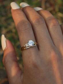 2pcs/Set Elegant S925 Sterling Silver Cubic Zirconia Twisted Brick Stackable Ring Set, Women Jewelry For Proposal, Date, Daily, Festival, Wedding - Gold - View 8