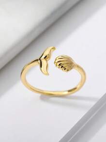 Gold Shell Ring Beach Themed Adjustable Rings; Ocean Inspired Jewelry; Starfish & Seashell Rings; Boho Summer Gift For Women