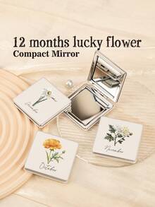 【2025新款】Ins风高级感花漾月子化妆镜|仙女必备双面镜|便携方形PU皮镜子|高颜值生日礼物
