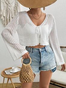 Women Spring/Summer Sheer Knit Cardigan, Sexy Design, Casual Style - White - View 3