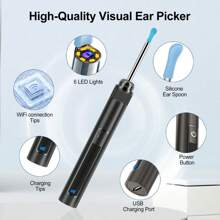 Kit de eliminación de cerumen, limpiador de oídos con cámara, kit de limpieza de cera de oídos con otoscopio con 6 luces LED, herramienta de eliminación de cerumen para teléfono celular, tableta, computadora y Android, kit de limpieza de oídos y eliminación de cerumen