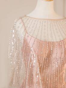 Women's New High-End Elegant Sequin Mesh Shawl With Spaghetti Strap A-Line Evening Dress, Including Shawl, Formal, Party Dress, Gown, For Wedding Guest