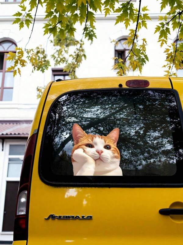 1 pezzo Adesivo carino a forma di gatto arancione per finestra - Decalcomania di animale fantastico, adatto per decorazione di casa e auto, facile da staccare e attaccare, in plastica, adesivo per laptop, decorazione di stanza, decorazione per casa, carta da parati, adesivi per bagno e cucina, adesivi personalizzati, decorazione da parete, adesivi da parete