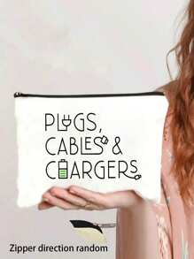 1pcsCanvas Charger Storage Bag - Low Allergen, Non-Waterproof Electronics Accessory Case - Unisex Travel Cable And USB Organizer Pouch School College Electronic Bag Power Bank Portable Charger Charger Case Headphone Case Cable Bag Cable Organizer Zipper Direction Random
