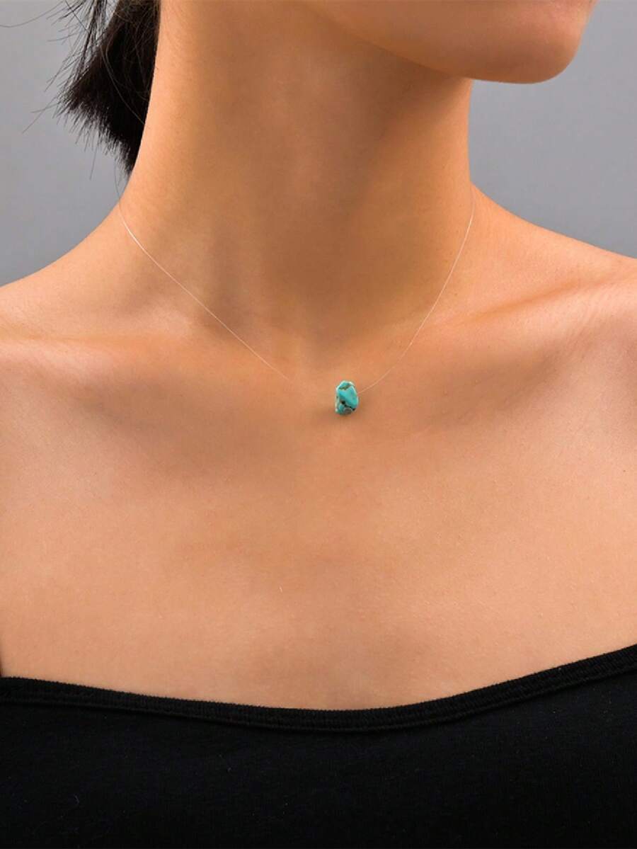 1pc Turquoise Pendant Invisible Necklace - Multicolor - View 1