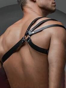 1 件男士性感朋克风格 PU 皮革胸带，纯色身体带，赛博朋克风格，内衣性感，适用于制服配饰，角色扮演道具，身体装饰腰带，性感配饰 - 黑色 - 查看 8