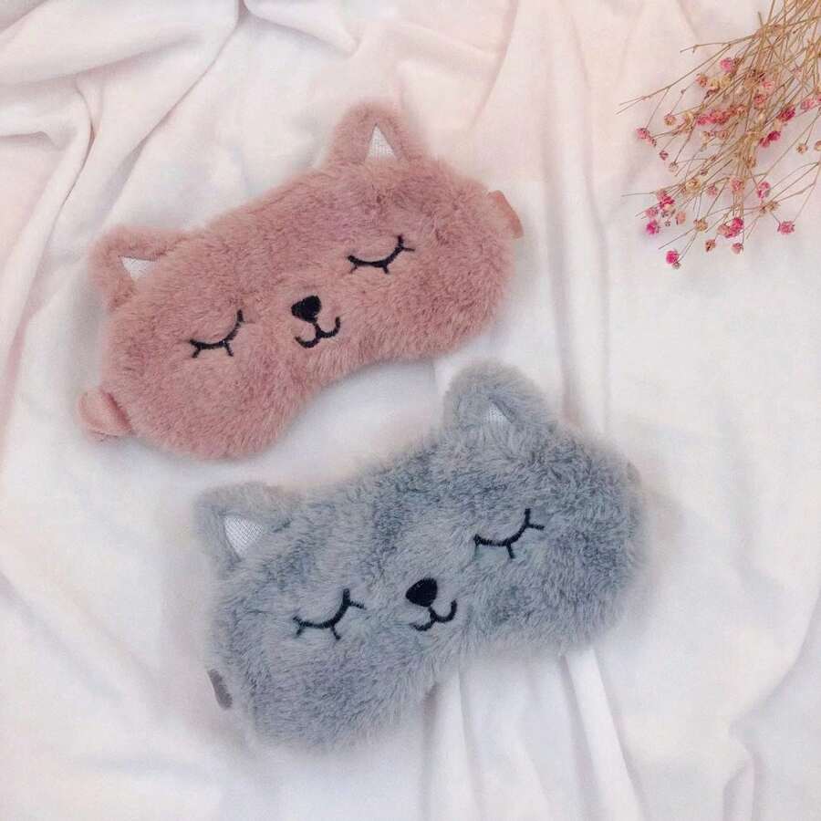 Breathable Soft Eye Mask, 2-Tone Couples Style Cat Design Sleep Mask