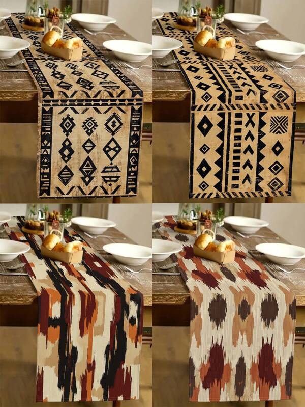 1pc African Table Runner, Abstract Brown Geometric Printed Table Runner, Festival Decoration, Home Party, Home Decor, Outdoor Dining Table, Coffee Table Decor