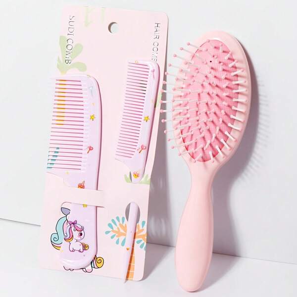 3pcs Cartoon Hair Brush Set - Wet & Dry, Suitable For All Hair Types Combing And Styling, Durable ABS Plastic Handle