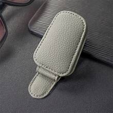 1pc PU Sun Visor Clip-On, Universal For All Vehicles, Multi-Function Car Storage, Sunglasses Holder, Eyeglasses Hook, Card/Document Clip, Black & Gray - Multicolor - View 15