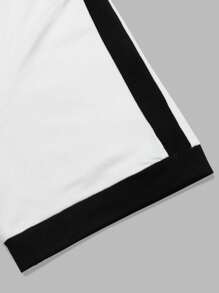 2pcs/Set Men's Summer Solid Color Short Sleeve T-Shirt + Drawstring Shorts, Casual Sports Daily Outdoor Contrasting Color Top + Knee-Length Pants