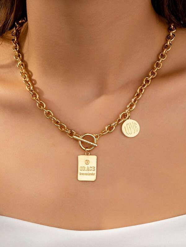 1pc Chic Square Pendant Necklace, Elegant Minimalist Chain Necklace For Women