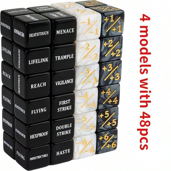 MTG Dice Counter Set - 48 Black Ability Keyword Counter Dice, TCG Batch Biometric Protection Token For Card Games