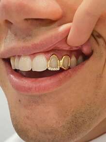 THATBOY 1 pieza Joyería para dientes de mujer estilo Hip Hop, base de cobre con micro-incrustaciones de circonita, decoración de dientes huecos de color dorado para festival de música, fiesta de Halloween y regalo de estilo punk