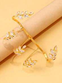 1pc Leaf Rhinestone Claw Bracelet Daily Wear Female Decorative Jewelry Simple Personalized Accessory Bracelet