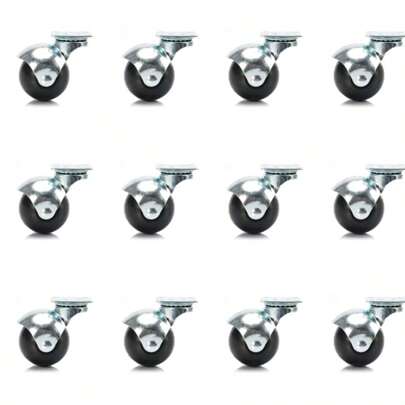 12 ruedas planas de goma para muebles, ruedas de PP negras con función de rotación de 360° para carros de transporte y ruedas con rótula.