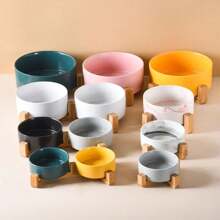 Dog Bowl Cat Bowl Ceramic Bowl Water Bowl Wooden Frame Protection Cervical Spine Tall Dog Drinking Bowl Pet Bowl Pet Supplies