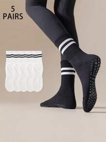 3/4/5 Pairs Women's Fashion Non-Slip Breathable Sports & Yoga Socks, Suitable For Indoor Fitness, Dancing, Yoga