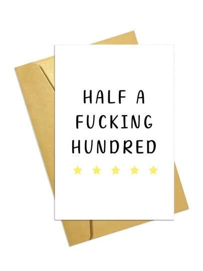 1pc Half A Hundred Birthday Card - Funny 50th Birthday Gifts For Women Men - 50 Year Old Party Supplies Decorations For Him Her - Sarcastic Rude Fiftieth Milestone Bday Present For Mom Dad Husband Wife