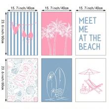 1/6pcs Pink And Blue Coastal Wall Art Picture Summer Bikini Prints Canvas Paintings Preppy Poster Vacation Beachy Decor For Bathroom, Living Room, Apartment Dorm Room Decor Umframed