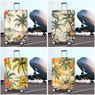 1 Stück elastischer Polyester Gepäckschutzüberzug - Tropische Szenerie (Palmen und Blumen) Muster. Ein strapazierfähiger Kofferschutzüberzug, geeignet für Männer und Frauen. Unerlässlich für Outdoor-Urlaube und Reisen. Tropische Szenerie - gemusterter Überzug, strapazierfähiger Gepäcküberzug.