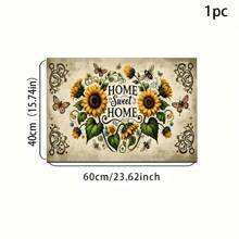 1pc Home Decor, Farmhouse Sunflower And Bee Print Floor Mat, Suitable As Drying Mat, Coaster For Entryway, Living Room, Bedroom, Bathroom, Kitchen And Laundry Room, Machine Washable, Spring Decor