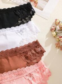 Set de 4 piezas de bragas de mujer con encaje sin costuras, unicolor, con diseño sexy y romántico