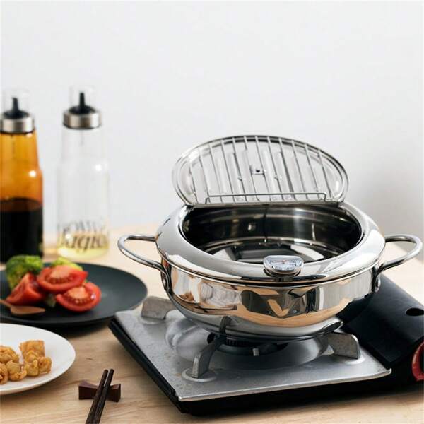 1 pieza Freidora de estilo japonés para tempura de uso doméstico, mini, con control de temperatura profunda, eficiente a gas, freidora pequeña japonesa