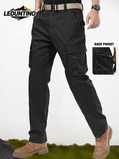 LEDUNTINO [Spring/Summer Style] Men's Fashion Casual Outdoor Zip-Up Pants, Sports, Hiking, Solid, Husband, Boyfriend Gift, Men's Spring Autumn Pants, Multi-Pocket, Camping, Climbing Pants Spring Autumn Bottoms Men