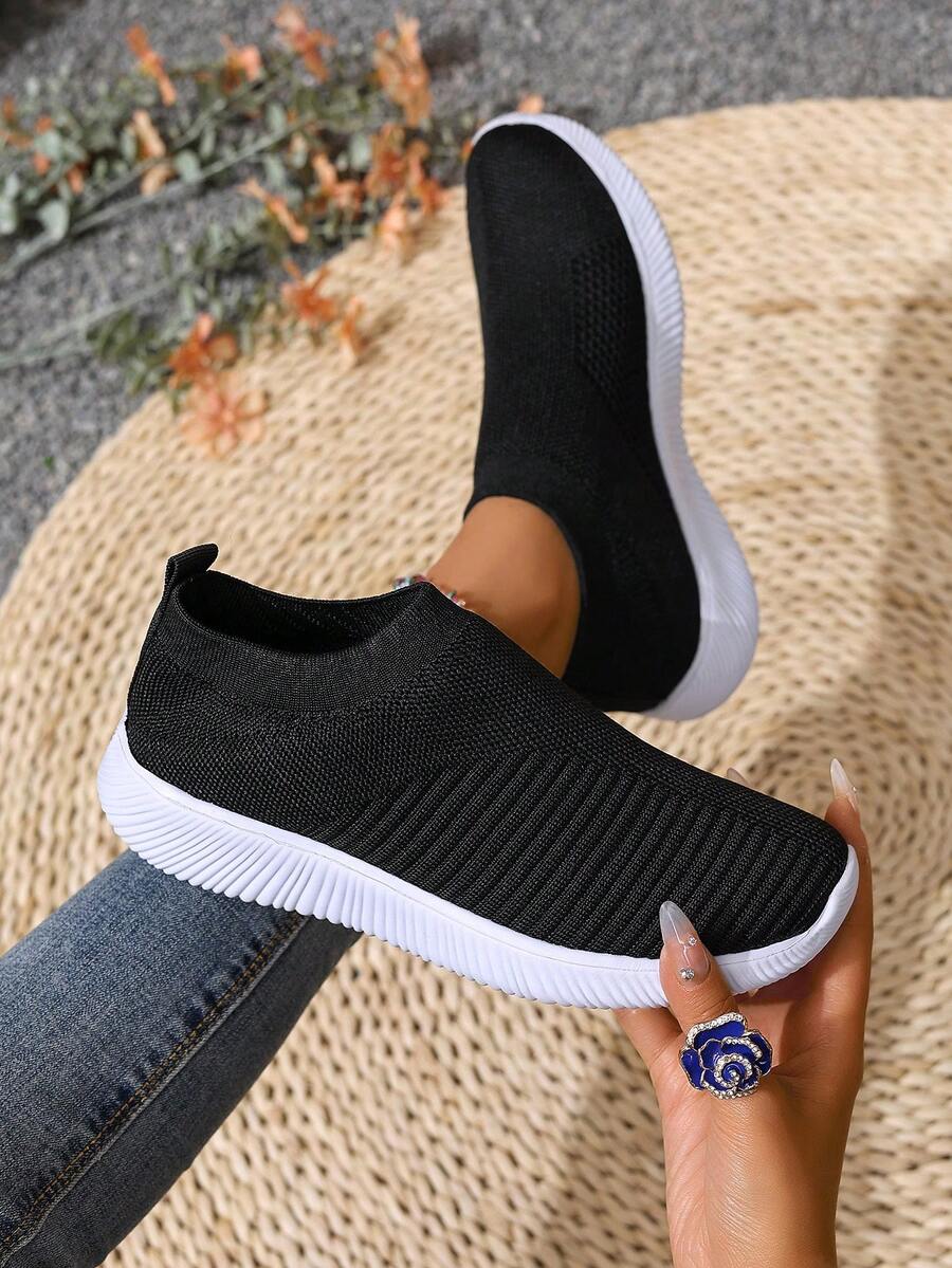 Zapatillas deportivas casuales ligeras, cómodas, transpirables y con suela blanda para mujer - Negro - Ver 1
