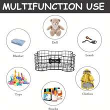 Medium Black Metal Dog Toy Organizer: Iron Wire Basket In Dog Bone Shape For Puppy Accessory Storage