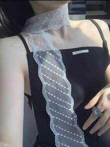 1件装印花纯色蝴蝶结优雅波西米亚复古蕾丝边多功能雪纺围巾/头带/发圈/发绳，浪漫甜美女孩拍照道具配饰，涤纶头巾发带吸汗带秋冬发带发饰女士度假装扮女士头巾柔软头巾