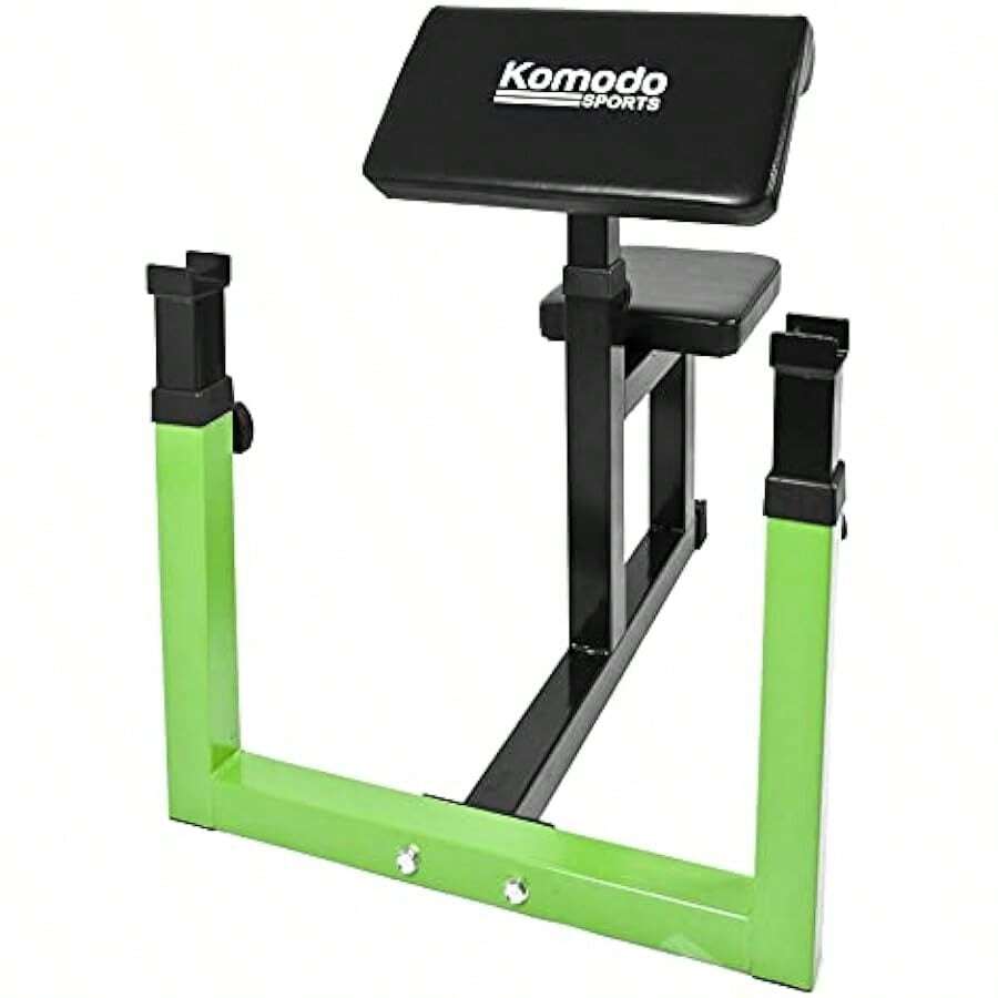 Preacher Bicep Curl Bench Height Adjustable Steel Home Gym Curling Support With Barbell Rests Rack - Green - View 1