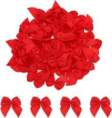 50PCs Mini Ribbon Bow 1 "Mini Fabric Satin Ribbon Flower Bows For Craft DIY Sewing Wedding Birthday Party Red - 紅色 - 查看 1