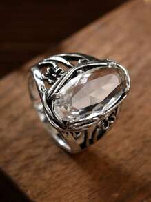 1pc Vintage Boho Style Silver Color Ring For Women, Suitable For Wedding, Engagement, Promise And Daily Wear