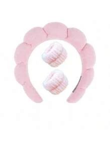 1/2/3 piezas Diadema de terciopelo + 2 piezas Banda para la mano para spa, cuidado de la piel, maquillaje y peinado, de vuelta a la escuela