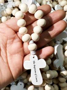 Set de regalo de 5/10 piezas de cuentas de rosario de madera personalizadas, que incluye rosario en beige y bolsa de organza, adecuado para recuerdos de boda, fiestas de cumpleaños, bautizos, regalos de primera comunión y regalos para ceremonias religiosas para estudiantes de secundaria, preparatoria, universidad y estudiantes universitarios.