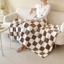 1 pieza Manta de franela a cuadros de colores, manta suave y gruesa adecuada para siesta de una sola persona, cubrir todo el Body en cama individual, cama doble, hombres, mujeres, gatos y mascotas, multiusos, manta de felpa cálida y suave a la piel, disponible en blanco, negro/blanco, amarillo/blanco, azul/blanco a cuadros