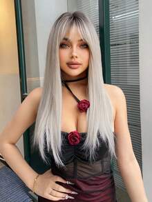 1-Piece Synthetic Heat-Resistant Long Straight Hair Multi Color With Bangs Wig 28 Inch Woven Daily Natural Realistic Wig(Excluding Accessories) - Multicolor - View 1