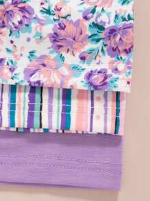 3pcs Baby Girls Floral Striped Sleeveless Top + Matching Floral Striped Shorts Set